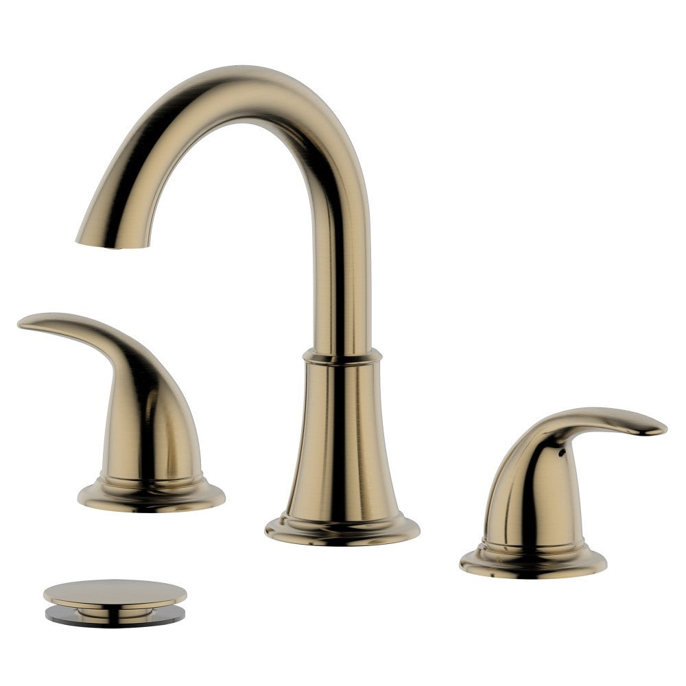 Karmel Double Handle Gold Widespread Bathroom Faucet with Drain Assembly with Overflow - S8227-8-GD-W