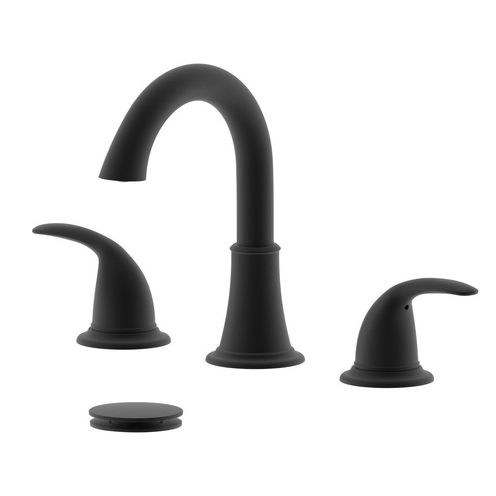 Karmel Double Handle Matte Black Widespread Bathroom Faucet with Drain Assembly with Overflow - S8227-8-MB-W