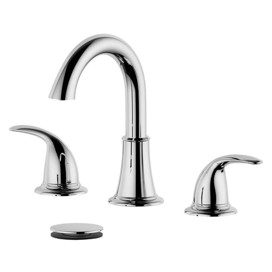 Karmel Double Handle Polished Chrome Widespread Bathroom Faucet with Drain Assembly with Overflow - S8227-8-PC-W