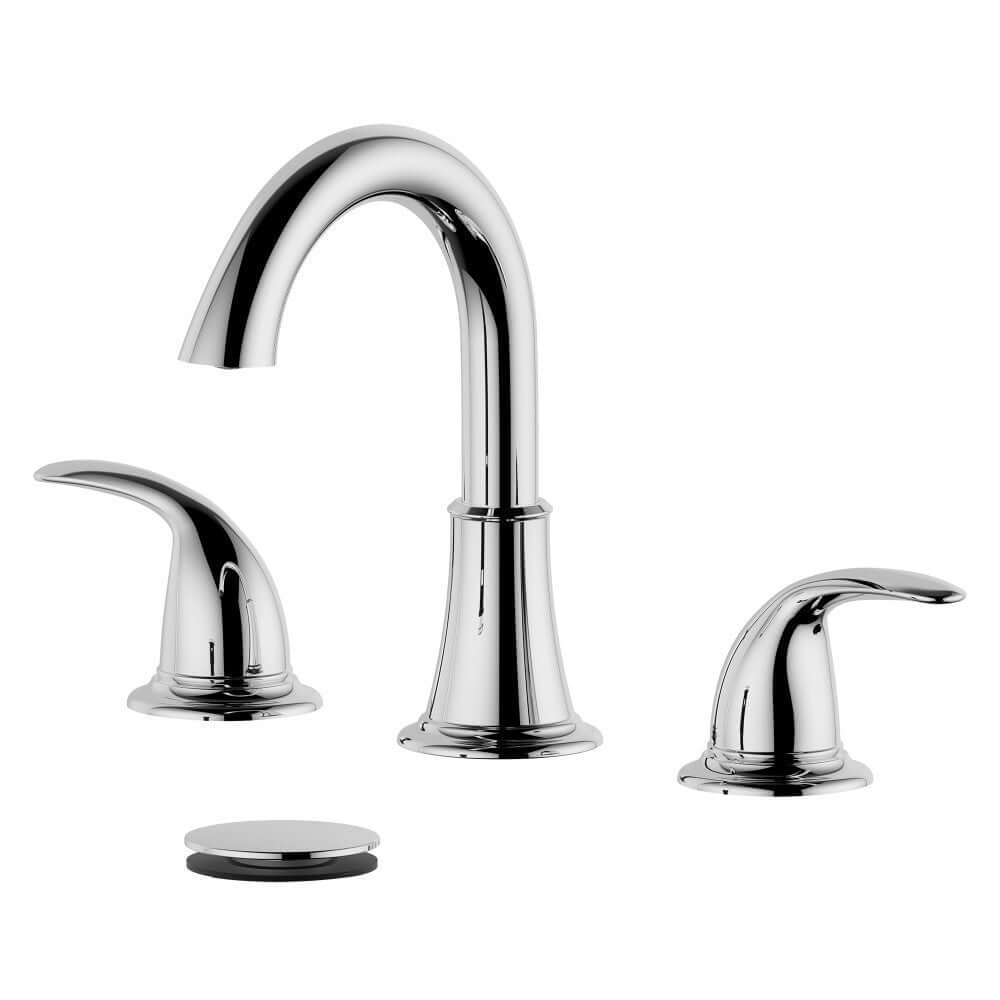 Karmel Double Handle Polished Chrome Widespread Bathroom Faucet with Drain Assembly without Overflow - S8227-8-PC-W