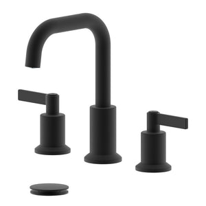 Kadoma Double Handle Matte Black Widespread Bathroom Faucet with Drain Assembly with Overflow - S8288-8-MB-W