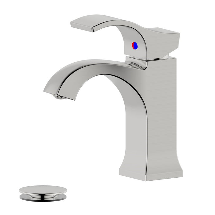 Kediri Single Handle Brushed Nickel Bathroom Faucet with Drain Assembly without Overflow - S8352-1-BN-W