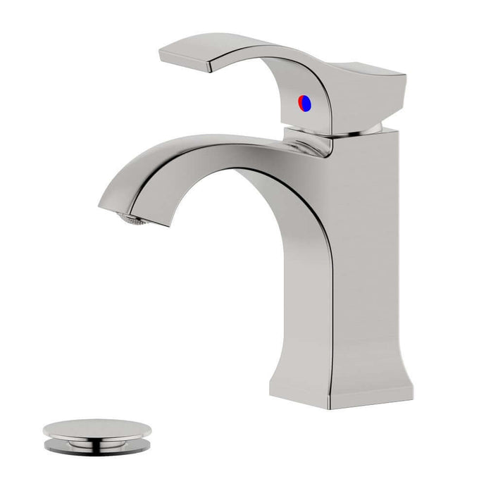 Kediri Single Handle Brushed Nickel Bathroom Faucet with Drain Assembly with Overflow - S8352-1-BN-W