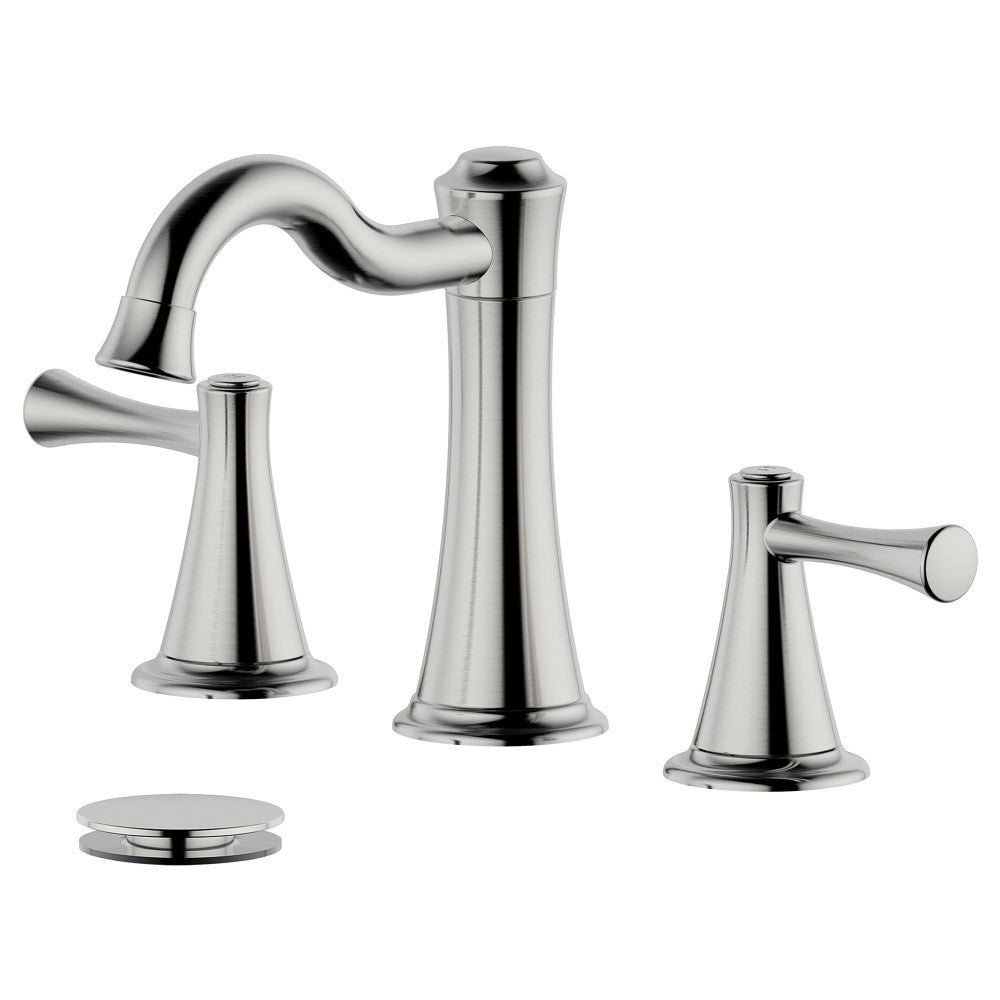 Konya Double Handle Brushed Nickel Widespread Bathroom Faucet with Drain Assembly without Overflow - S8518-8-BN-W