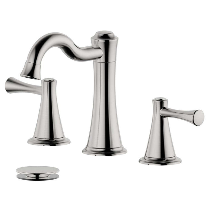 Konya Double Handle Brushed Nickel Widespread Bathroom Faucet with Drain Assembly with Overflow - S8518-8-BN-W