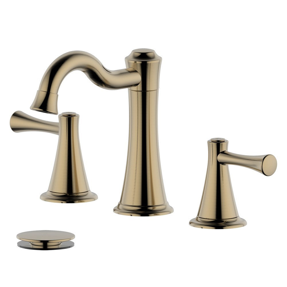 Konya Double Handle Gold Widespread Bathroom Faucet with Drain Assembly without Overflow - S8518-8-GD-W