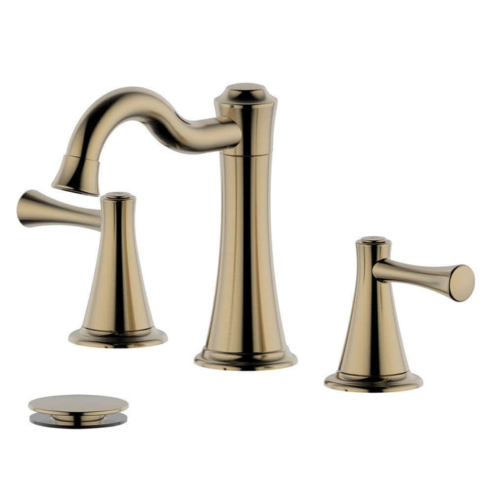 Konya Double Handle Gold Widespread Bathroom Faucet with Drain Assembly with Overflow - S8518-8-GD-W
