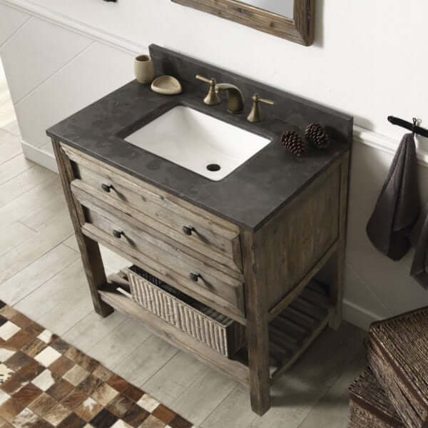 36" Solid Wood Single Sink Vanity with Moon Stone Top-No Faucet - WH8036-BR