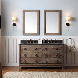 60" Solid Wood Double Sink Vanity with Moon Stone Top-No Faucet - WH8860
