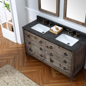 60" Solid Wood Double Sink Vanity with Moon Stone Top-No Faucet - WH8860
