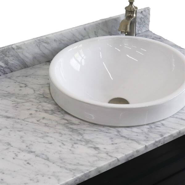 37" Single sink vanity in Dark Gray finish with White Carrara marble and LEFT round sink- RIGHT drawers - 400700-37R-DG-WMRDR