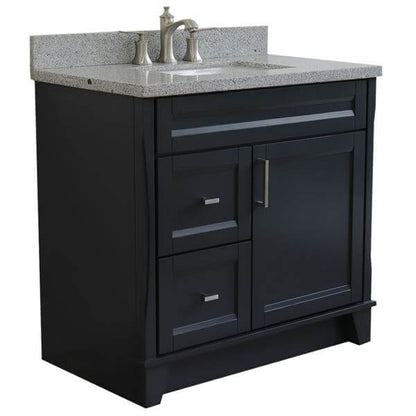 37" Single sink vanity in Dark Gray finish with Gray granite and CENTER rectangle sink- RIGHT drawers - 400700-37R-DG-GYRC