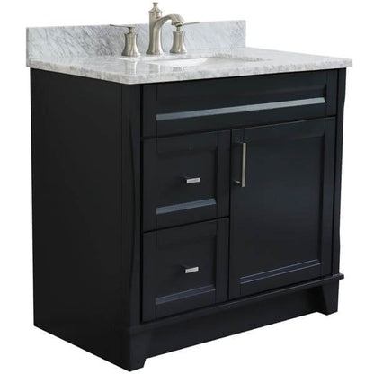 37" Single sink vanity in Dark Gray finish with White Carrara marble and CENTER rectangle sink- RIGHT drawers - 400700-37R-DG-WMRC