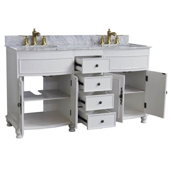 62 in Double sink vanity Antique White finish in White Marble top - 603316-AW-WC