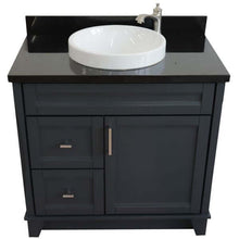 Load image into Gallery viewer, 37&quot; Single sink vanity in Dark Gray finish with Black galaxy granite and CENTER round sink- RIGHT drawers - 400700-37R-DG-BGRDC