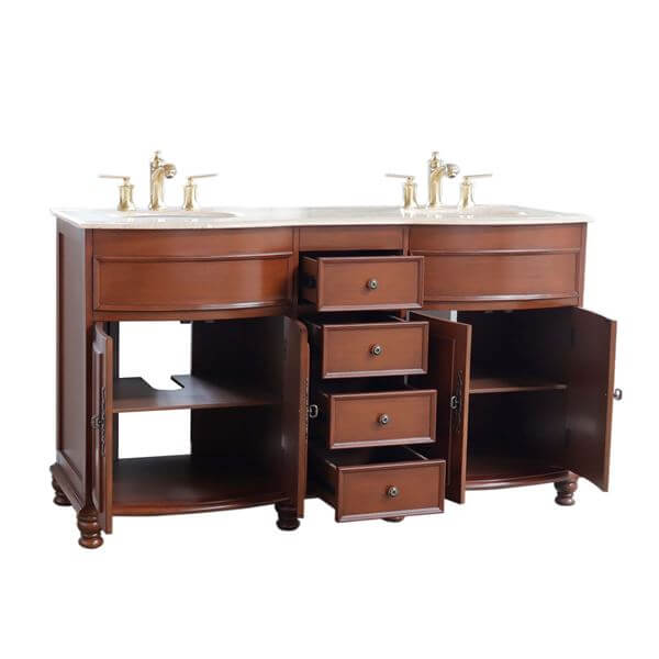 62 in Double sink vanity Walnut finish in Travertine top - 603316-LW-TR