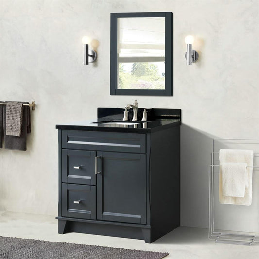 37" Single sink vanity in Dark Gray finish with Black galaxy granite and CENTER rectangle sink- RIGHT drawers - 400700-37R-DG-BGRC