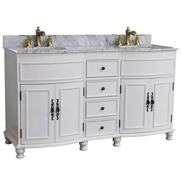 62 in Double sink vanity Antique White finish in White Marble top - 603316-AW-WC