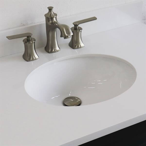 37" Single sink vanity in Dark Gray finish with White quartz and CENTER oval sink- RIGHT drawers - 400700-37R-DG-WEOC