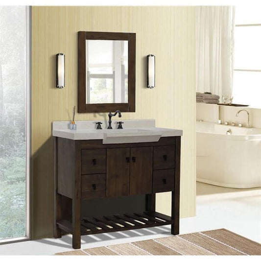 39 in Single Sink Vanity Rustic Wood Finish in Sandy White Concrete Top - 6003R-RW-BL-SWH