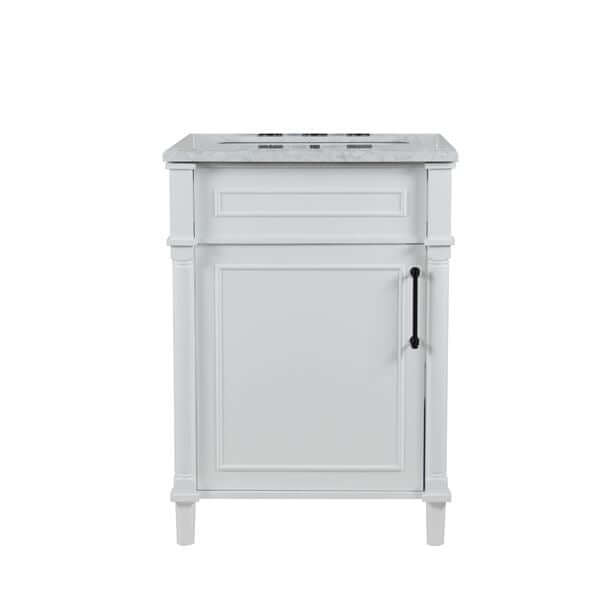 24" Single Vanity In White With White Carrra Marble Top - 800632-24BL-WH