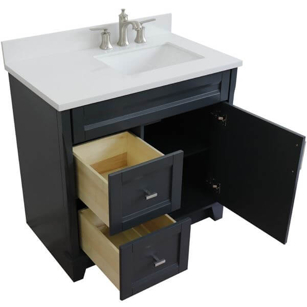 37" Single sink vanity in Dark Gray finish with White quartz and LEFT rectangle sink- RIGHT drawers - 400700-37R-DG-WERR