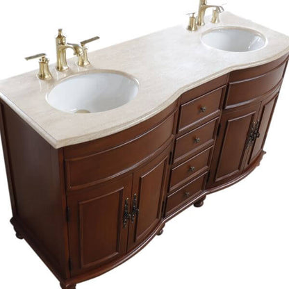 62 in Double sink vanity Walnut finish in Travertine top - 603316-LW-TR