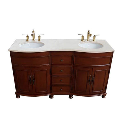 62 in Double sink vanity Walnut finish in Cream Marble top - 603316-LW-AM