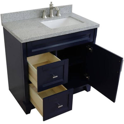 37" Single sink vanity in Blue finish with Gray granite and LEFT rectangle sink- RIGHT drawers - 400700-37R-BU-GYRR