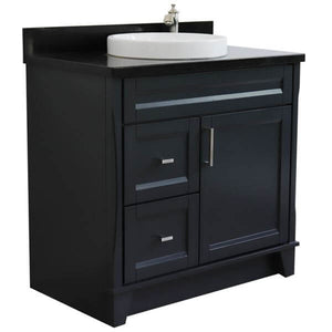 37" Single sink vanity in Dark Gray finish with Black galaxy granite and CENTER round sink- RIGHT drawers - 400700-37R-DG-BGRDC