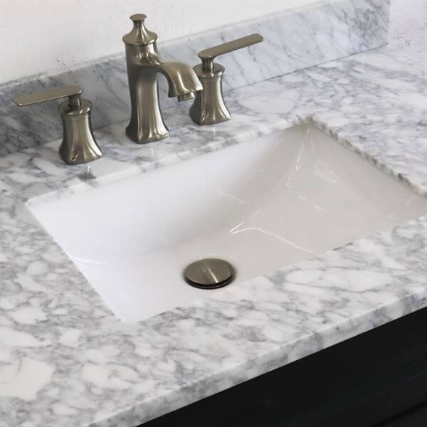 37" Single sink vanity in Dark Gray finish with White Carrara marble and CENTER rectangle sink- RIGHT drawers - 400700-37R-DG-WMRC