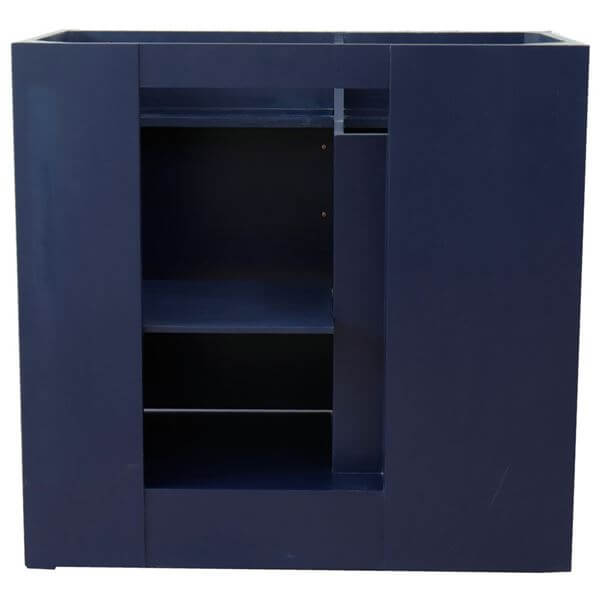 37" Single sink vanity in Blue finish with Black galaxy granite and LEFT round sink- RIGHT drawers - 400700-37R-BU-BGRDR