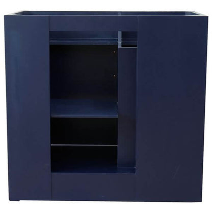 37" Single sink vanity in Blue finish with Black galaxy granite and LEFT round sink- RIGHT drawers - 400700-37R-BU-BGRDR
