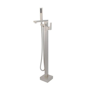 Single-Handle Floor-Mount Freestanding Tub Faucet with Hand Shower in Brushed Nickel - 210420-BN