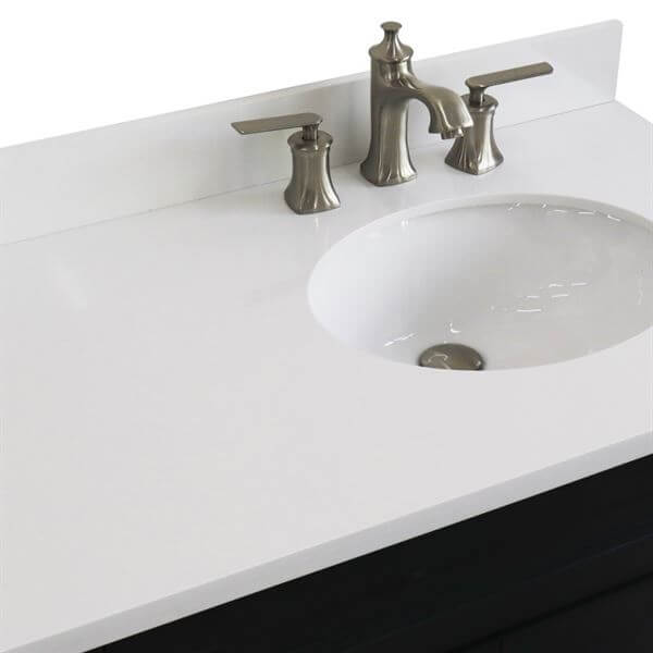 37" Single sink vanity in Dark Gray finish with White quartz and LEFT oval sink- RIGHT drawers - 400700-37R-DG-WEOR