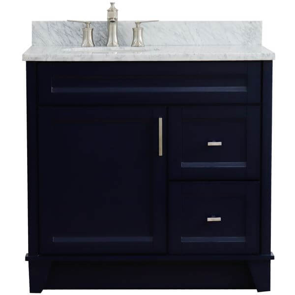 37" Single sink vanity in Blue finish with White Carrara marble and Left door/Left sink - 400700-37L-BU-WMOL