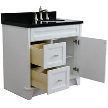 Load image into Gallery viewer, 37&quot; Single sink vanity in White finish with Black galaxy granite and LEFT oval sink- RIGHT drawers - 400700-37R-WH-BGOR