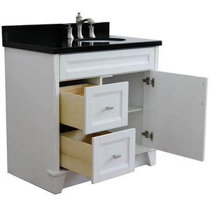 37" Single sink vanity in White finish with Black galaxy granite and LEFT oval sink- RIGHT drawers - 400700-37R-WH-BGOR