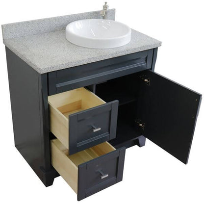 37" Single sink vanity in Dark Gray finish with Gray granite and LEFT round sink- RIGHT drawers - 400700-37R-DG-GYRDR