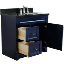 Load image into Gallery viewer, 37&quot; Single sink vanity in Blue finish with Black galaxy granite and LEFT oval sink- RIGHT drawers - 400700-37R-BU-BGOR