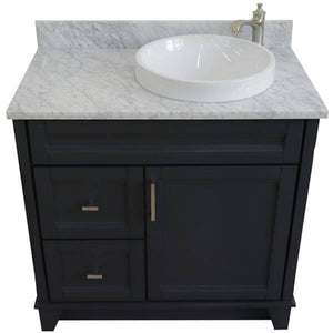 37" Single sink vanity in Dark Gray finish with White Carrara marble and LEFT round sink- RIGHT drawers - 400700-37R-DG-WMRDR