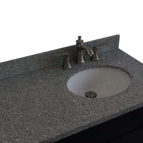 37" Single sink vanity in Blue finish with Gray granite and LEFT oval sink- RIGHT drawers - 400700-37R-BU-GYOR