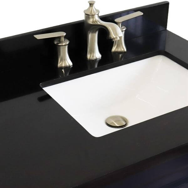 37" Single sink vanity in Blue finish with Black galaxy granite and LEFT rectangle sink- RIGHT drawers - 400700-37R-BU-BGRR