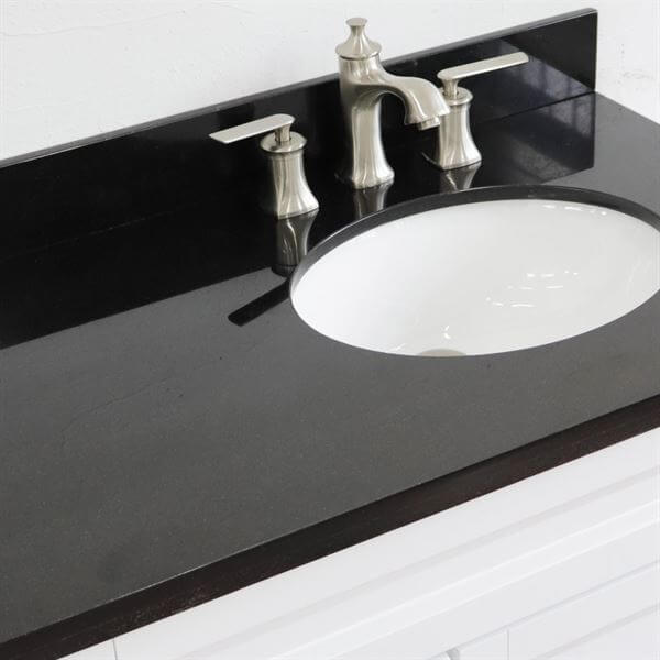 37" Single sink vanity in White finish with Black galaxy granite and LEFT oval sink- RIGHT drawers - 400700-37R-WH-BGOR