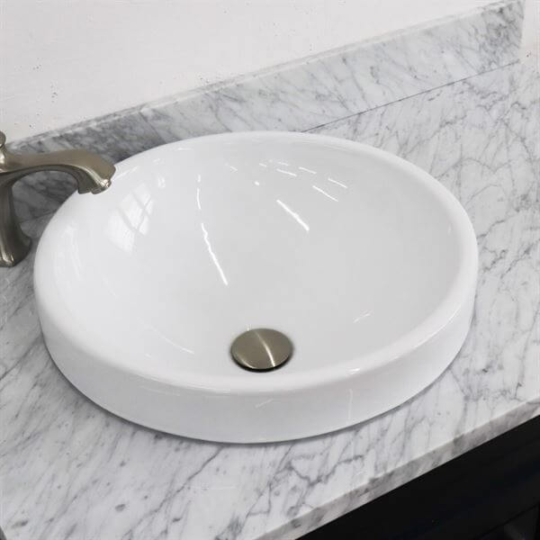 37" Single sink vanity in Blue finish with White Carrara marble and Left door/Round Left sink - 400700-37L-BU-WMRDL