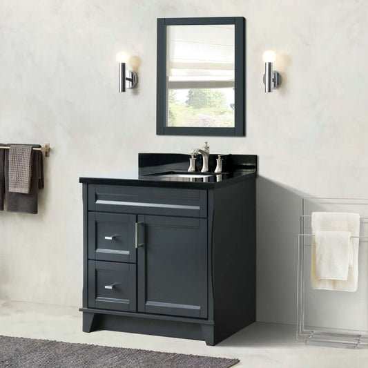 37" Single sink vanity in Dark Gray finish with Black galaxy granite and LEFT rectangle sink- RIGHT drawers - 400700-37R-DG-BGRR