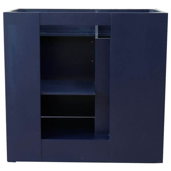 37" Single sink vanity in Blue finish with Gray granite and LEFT round sink- RIGHT drawers - 400700-37R-BU-GYRDR