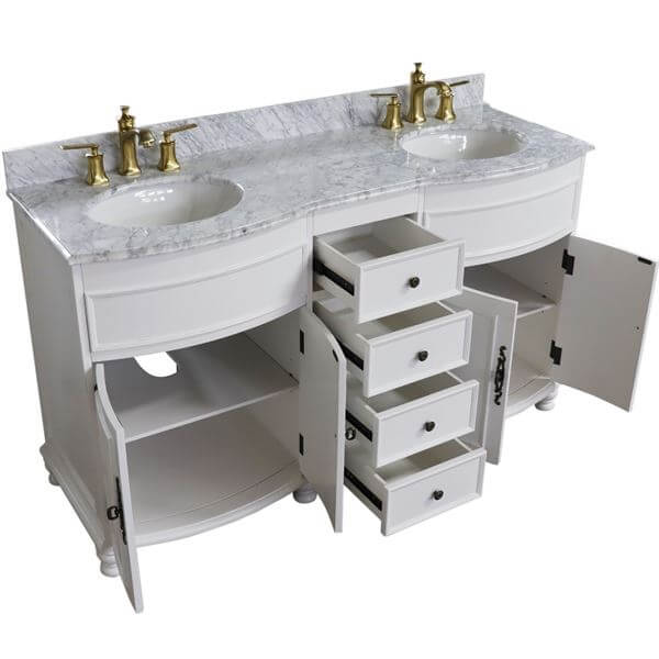 62 in Double sink vanity Antique White finish in White Marble top - 603316-AW-WC