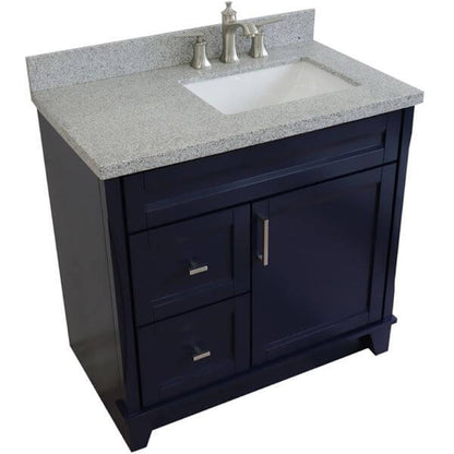 37" Single sink vanity in Blue finish with Gray granite and LEFT rectangle sink- RIGHT drawers - 400700-37R-BU-GYRR