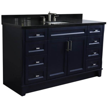 61" Single sink vanity in Blue finish and Black galaxy granite and rectangle sink - 400700-61S-BU-BGR